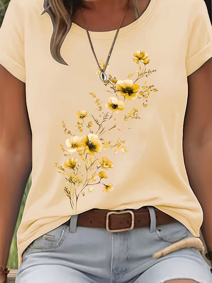 LIVIA FLORAL ROUND-NECK T-SHIRT