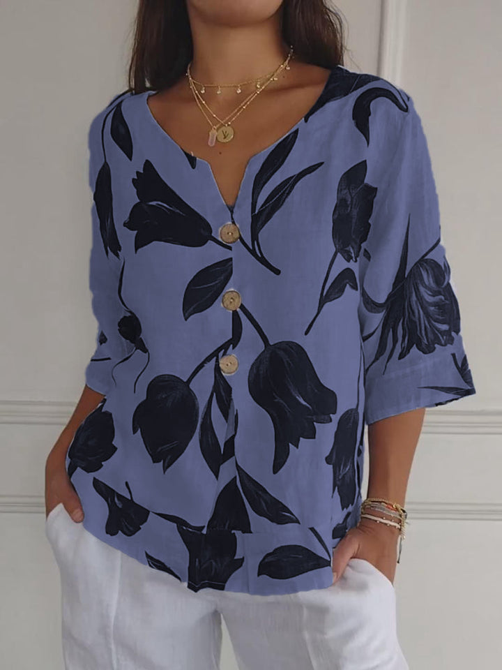 MARIELLE COTTON & LINEN V-NECK TUNIC