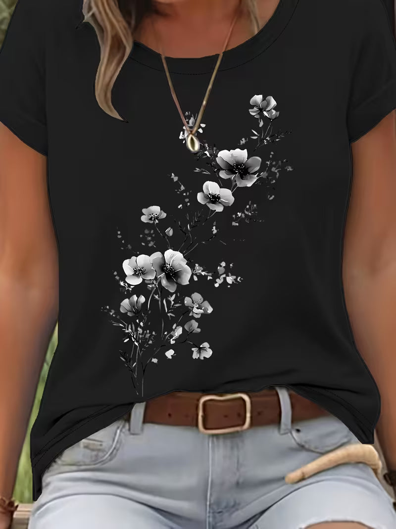 LIVIA FLORAL ROUND-NECK T-SHIRT