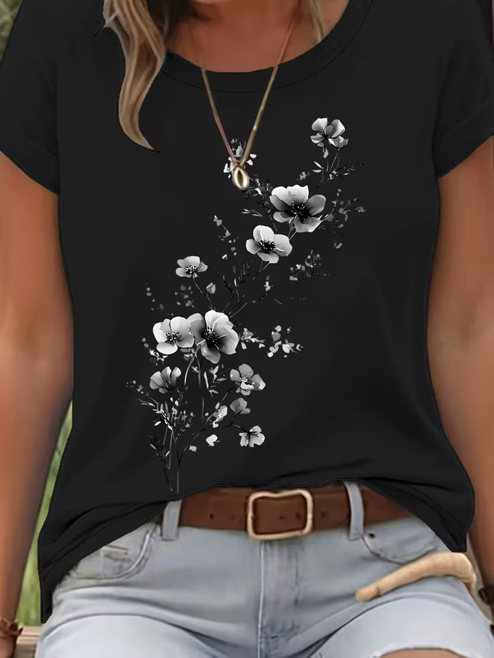 LIVIA FLORAL ROUND-NECK T-SHIRT