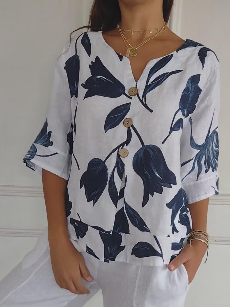 MARIELLE COTTON & LINEN V-NECK TUNIC