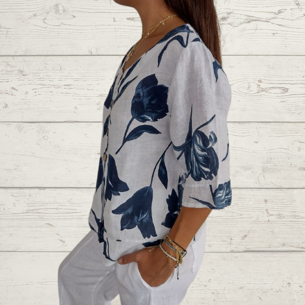 DESPOINA ELEGANT FLORAL PRINT TOP WITH BUTTONS