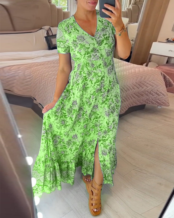 LILIA – FLORAL V-NECK MAXI DRESS