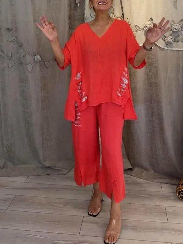 ALYANA TWO-PIECE COTTON-LINEN SUIT
