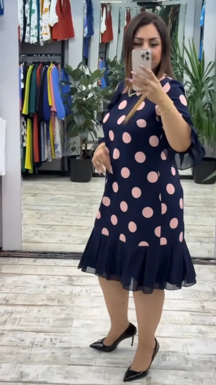 VICTORIA PLEATED POLKA DOT DRESS