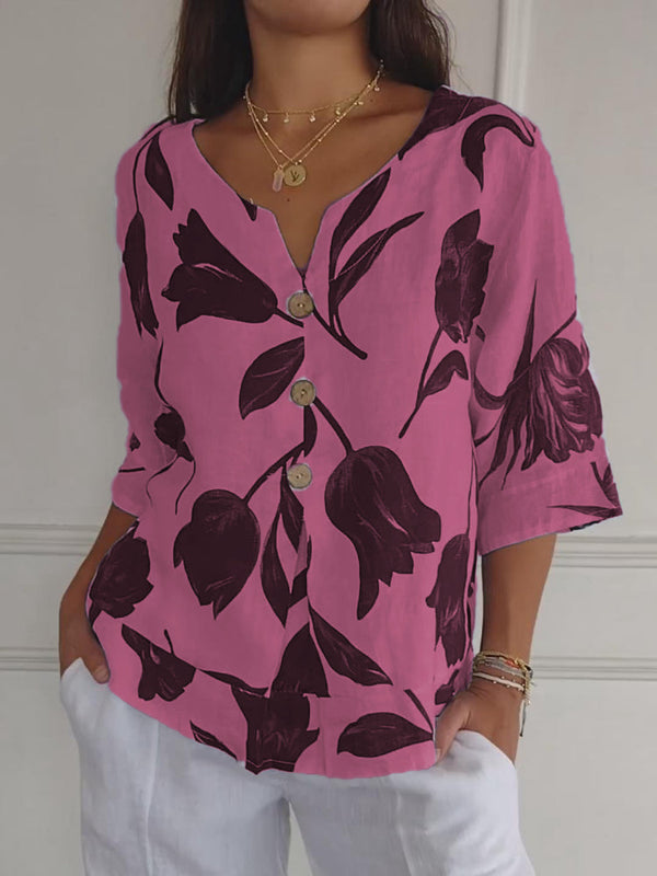 DESPOINA ELEGANT FLORAL PRINT TOP WITH BUTTONS