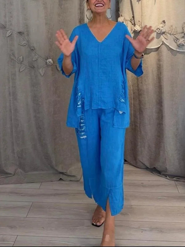 ALYANA TWO-PIECE COTTON-LINEN SUIT