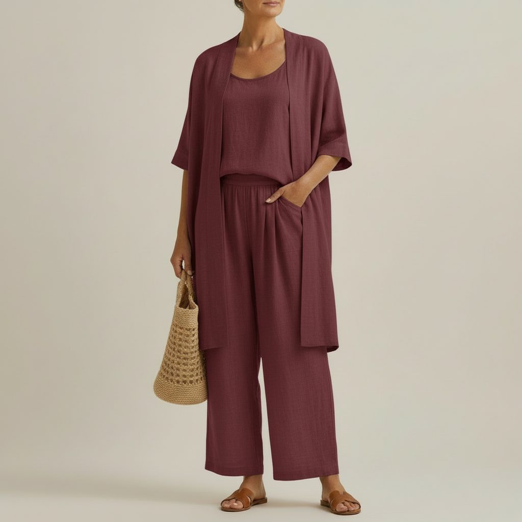 RISTEENA LINEN-COTTON THREE-PIECE SET