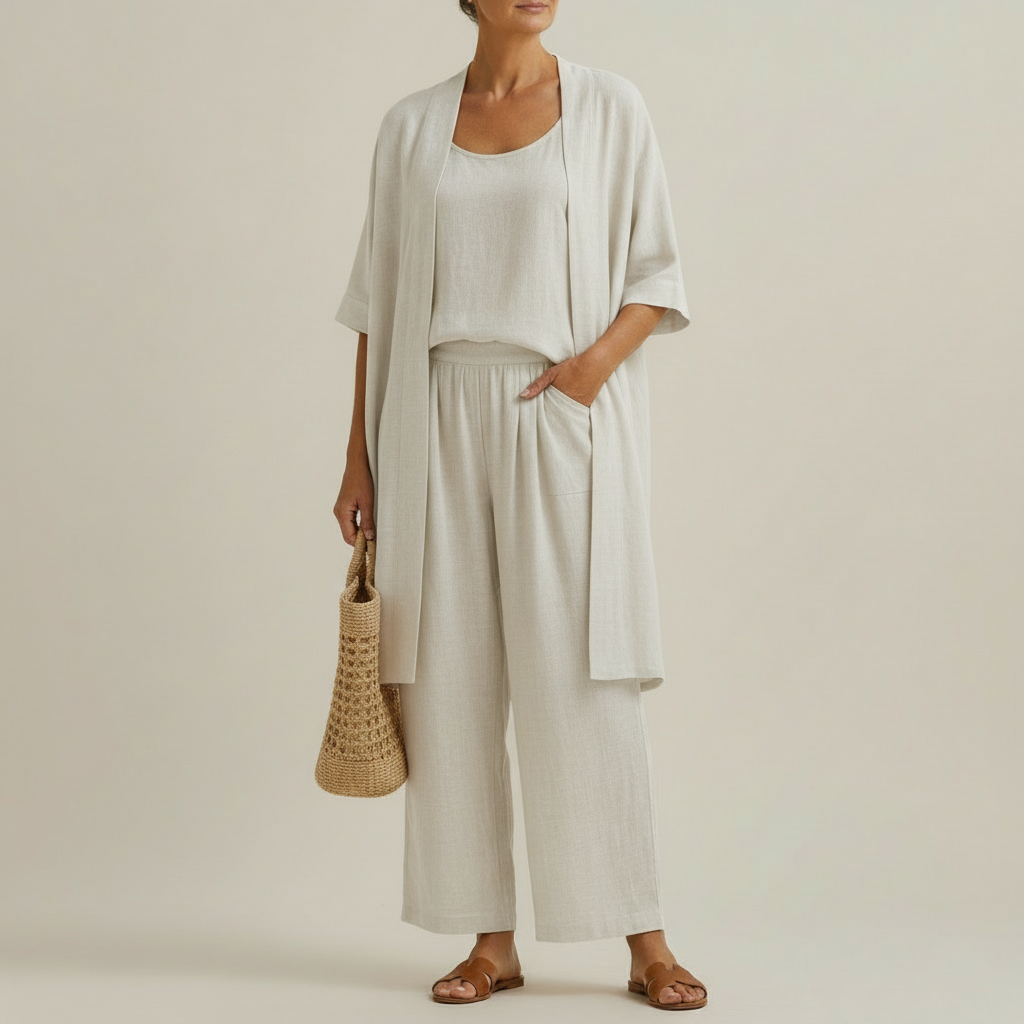 RISTEENA LINEN-COTTON THREE-PIECE SET