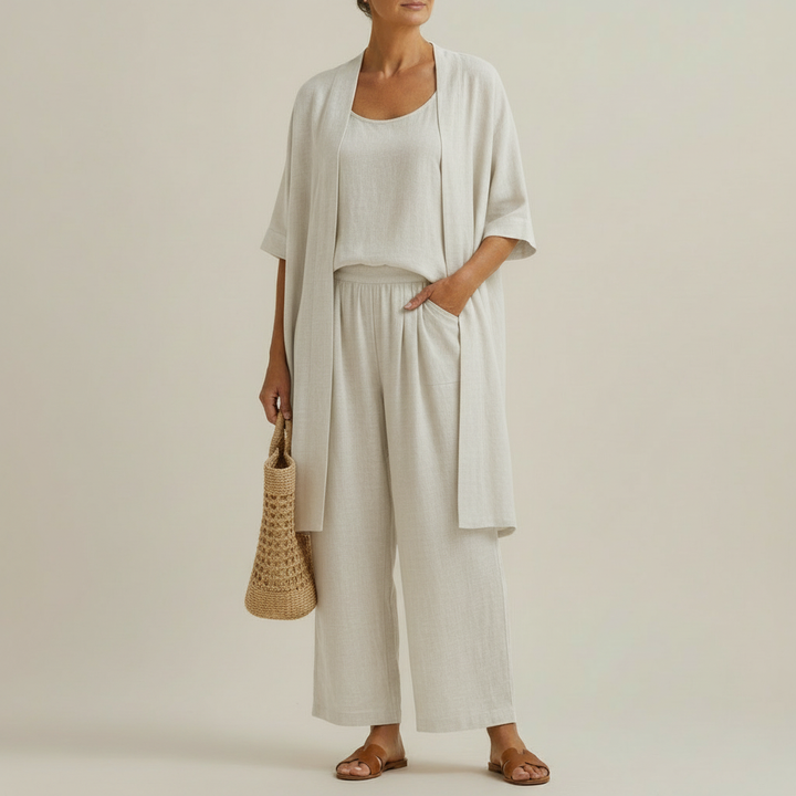 RISTEENA LINEN-COTTON THREE-PIECE SET