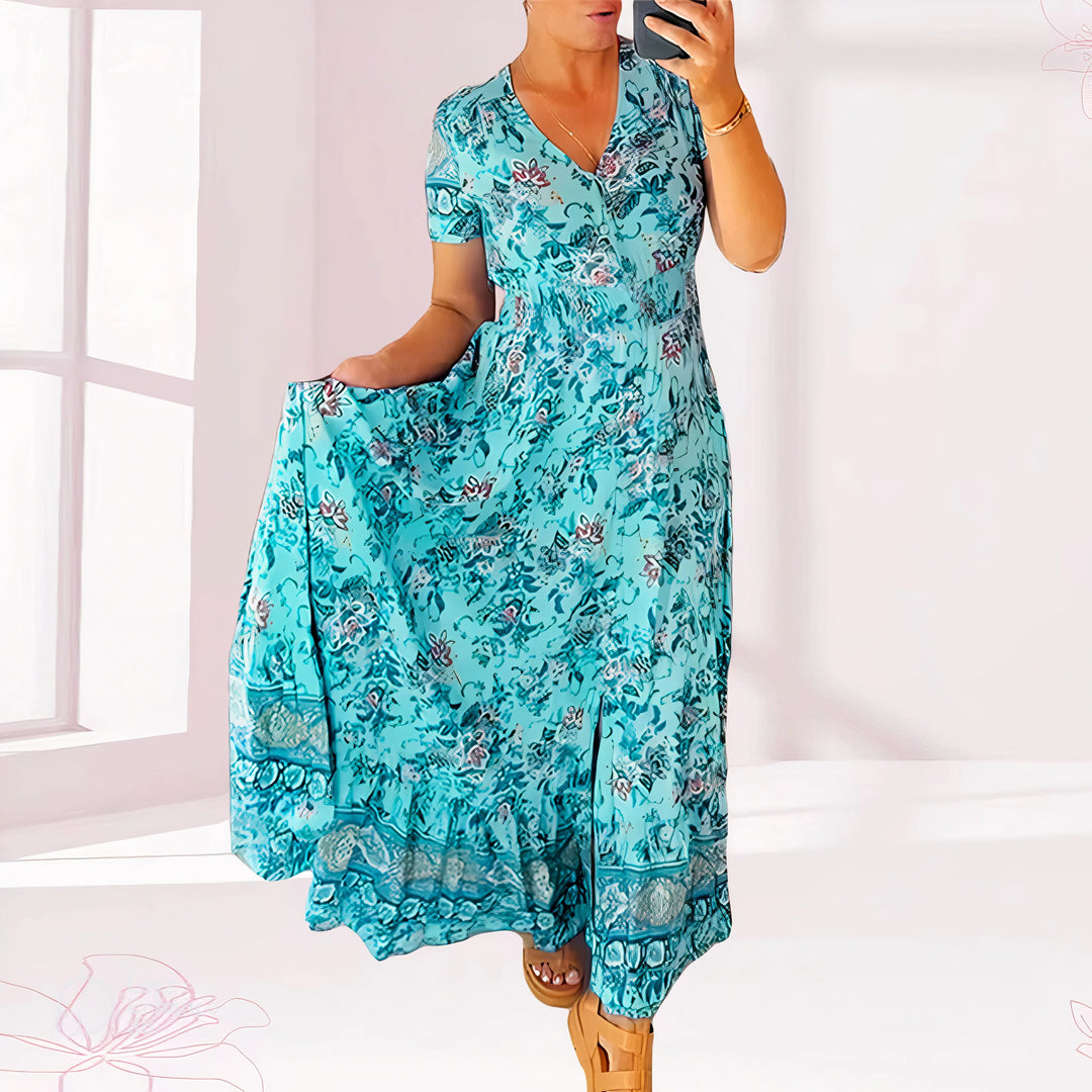 LILIA – FLORAL V-NECK MAXI DRESS