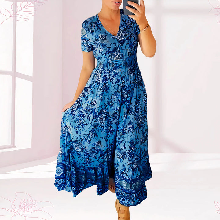 LILIA – FLORAL V-NECK MAXI DRESS