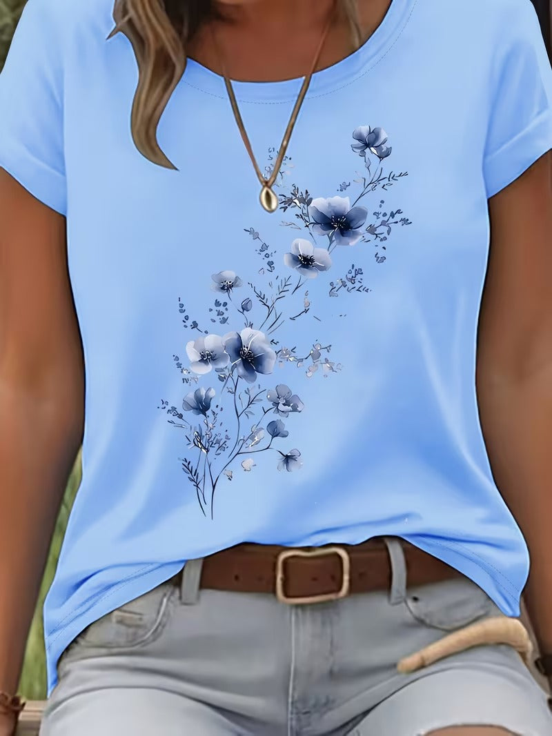 LIVIA FLORAL ROUND-NECK T-SHIRT