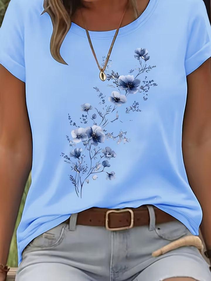 LIVIA FLORAL ROUND-NECK T-SHIRT