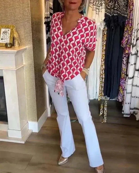 NASKIA V-NECK TIE BLOUSE