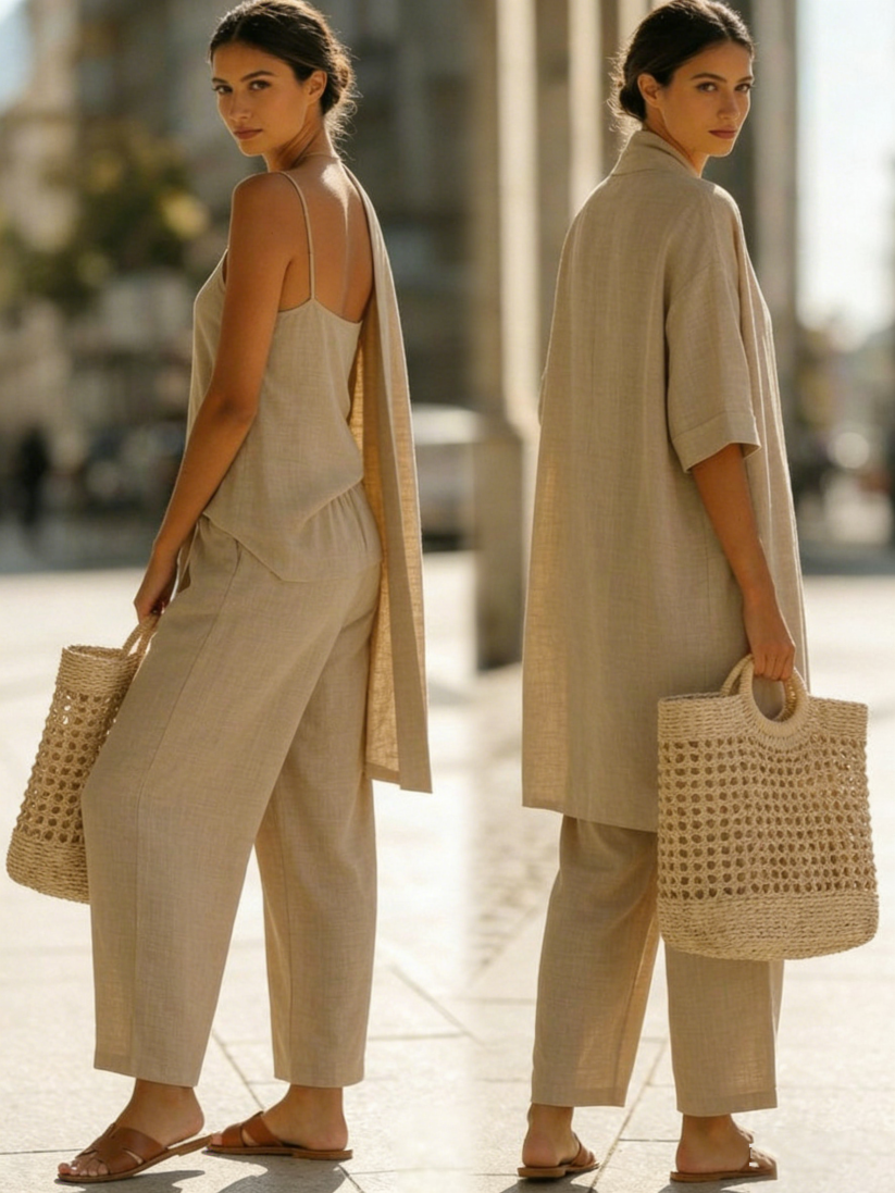 RISTEENA LINEN-COTTON THREE-PIECE SET
