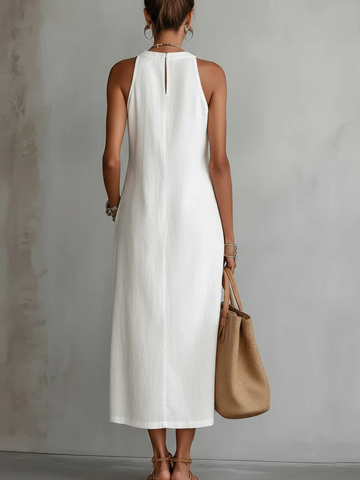 JANINA LINEN MIDI DRESS