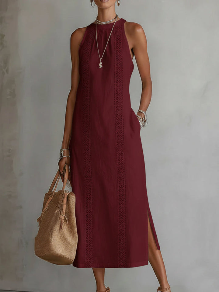 DEVINDI LINEN MIDI DRESS WITH SIDE SLIT