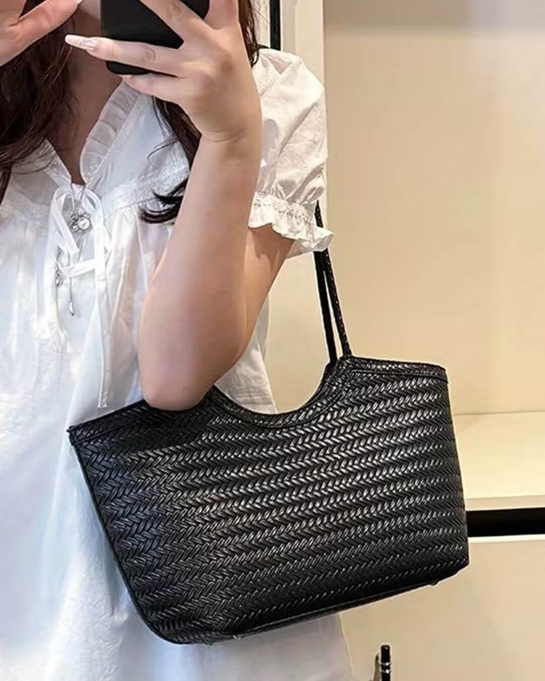 RICA WOVEN FAUX LEATHER BAG