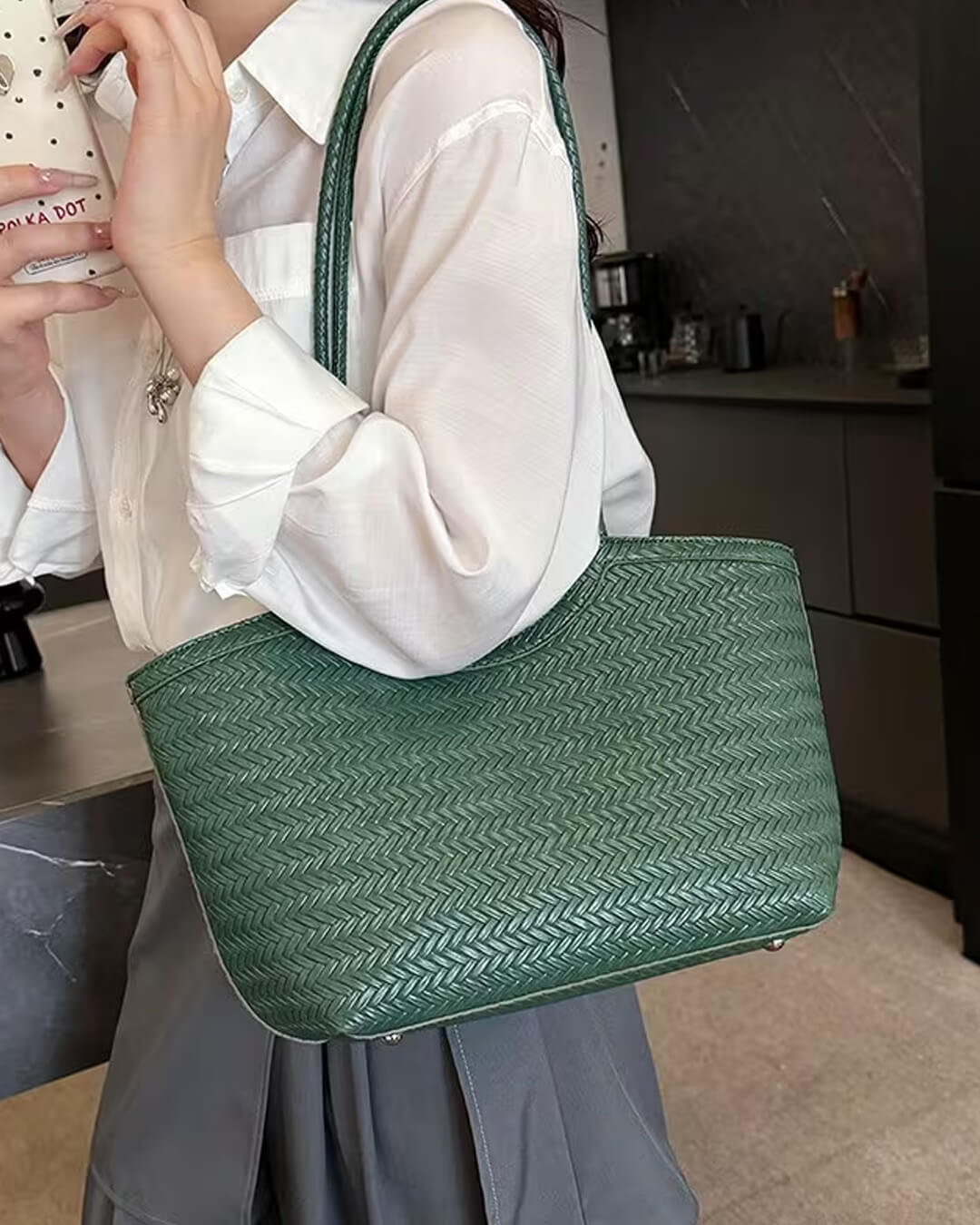 RICA WOVEN FAUX LEATHER BAG
