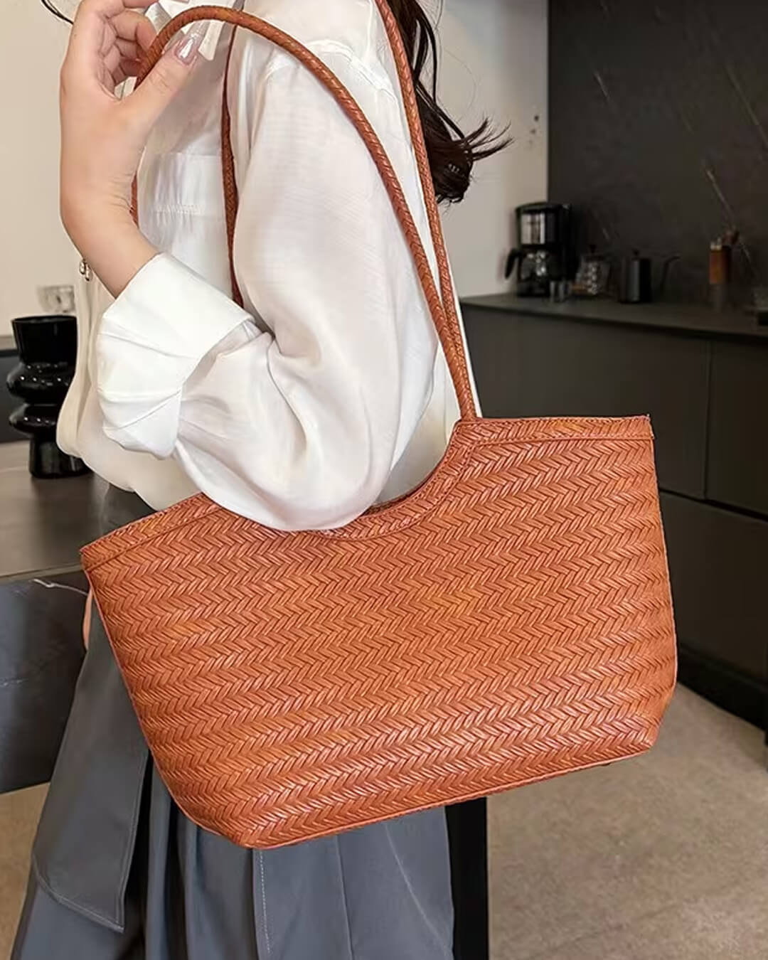 RICA WOVEN FAUX LEATHER BAG