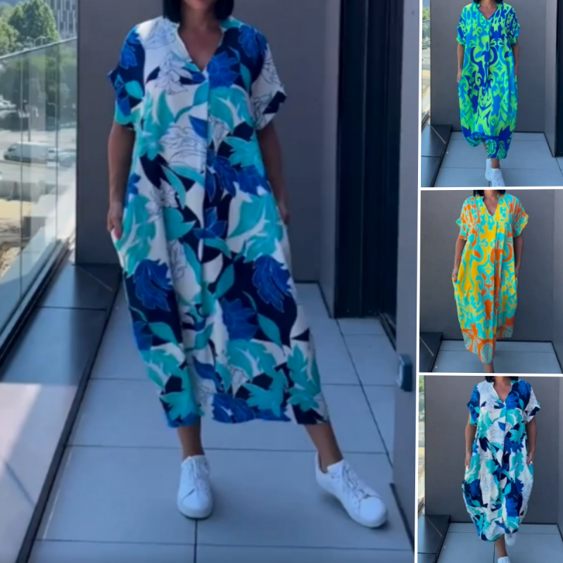 ELVIRA PRINTED V-NECK MIDI DRESS
