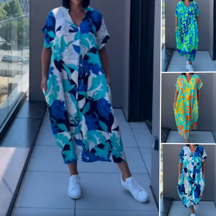 AURORA ELEGANT PRINTED V-NECK DRESS