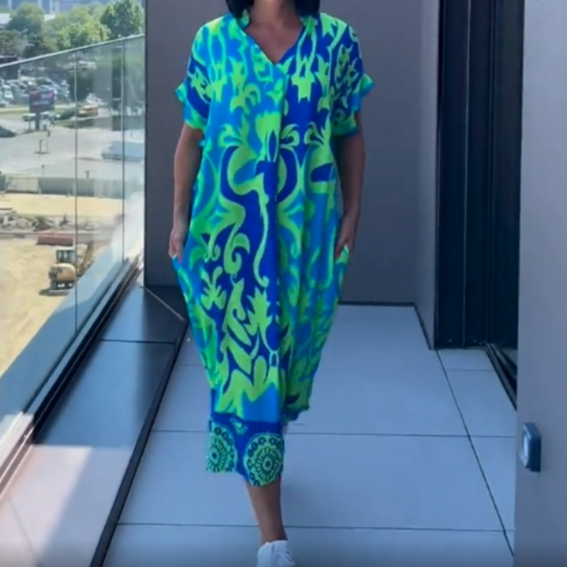 AURORA ELEGANT PRINTED V-NECK DRESS
