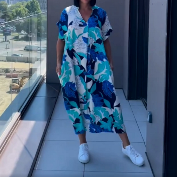 AURORA ELEGANT PRINTED V-NECK DRESS