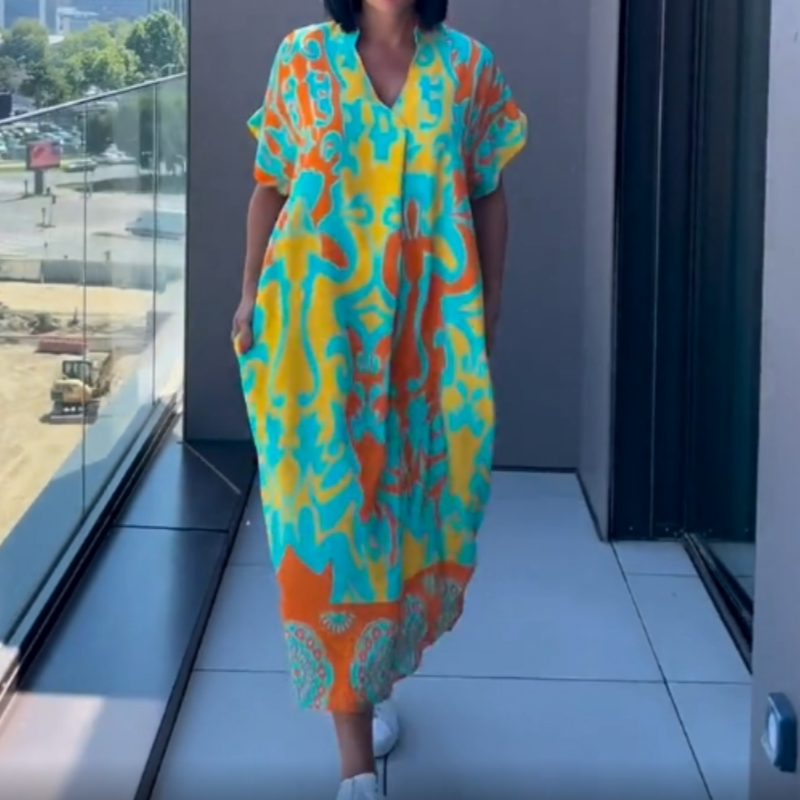 ELVIRA PRINTED V-NECK MIDI DRESS