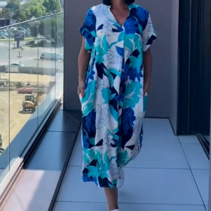 AURORA ELEGANT PRINTED V-NECK DRESS