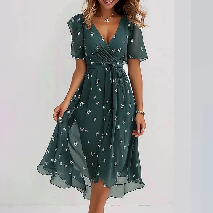 ELLA V-NECK BLUE MIDI DRESS