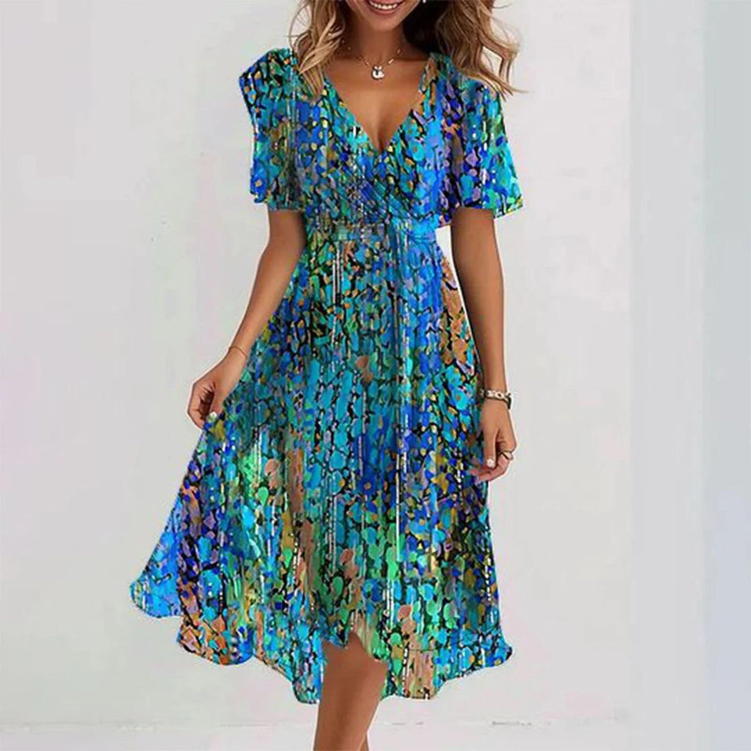 ELLA V-NECK BLUE MIDI DRESS