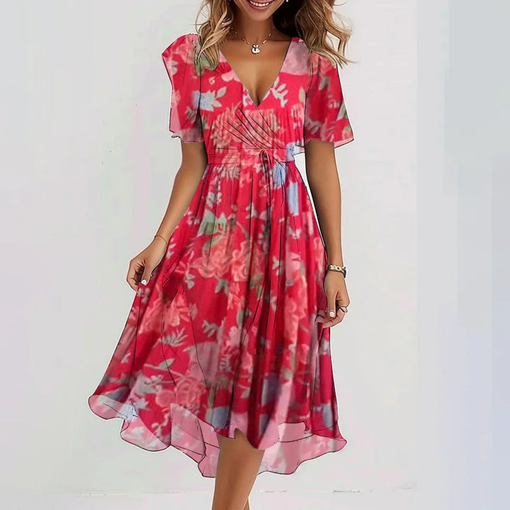 ELLA V-NECK BLUE MIDI DRESS