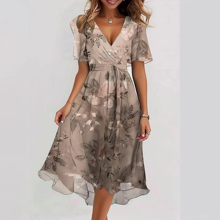 ELLA V-NECK BLUE MIDI DRESS