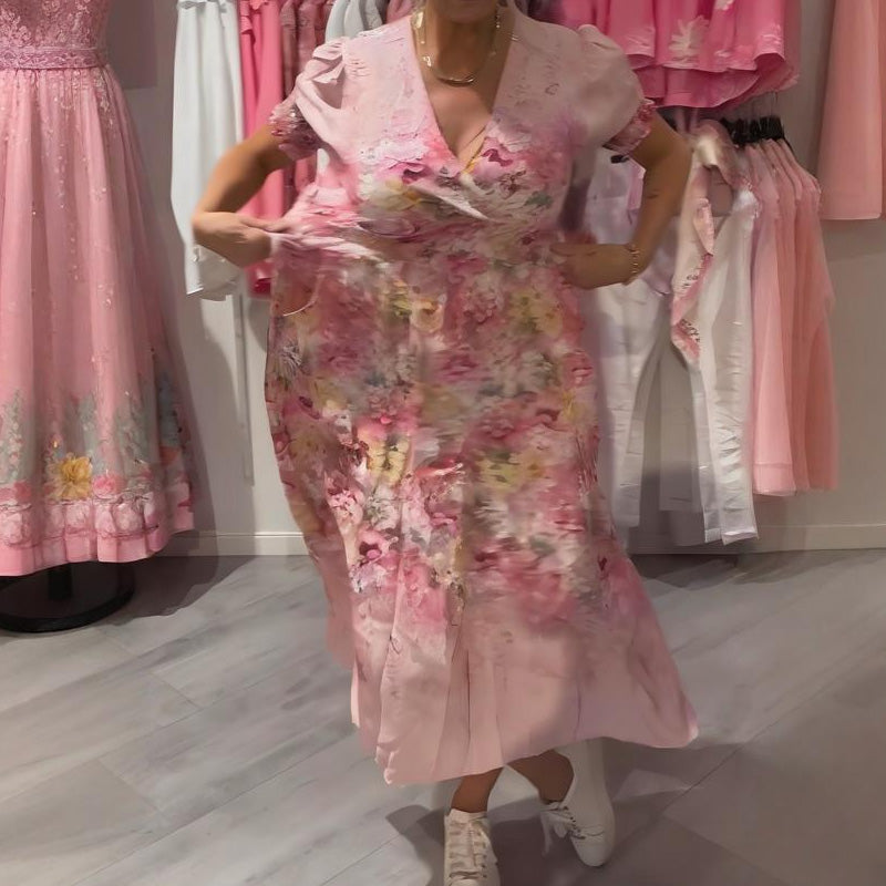 LILA FLORAL V-NECK LONG DRESS