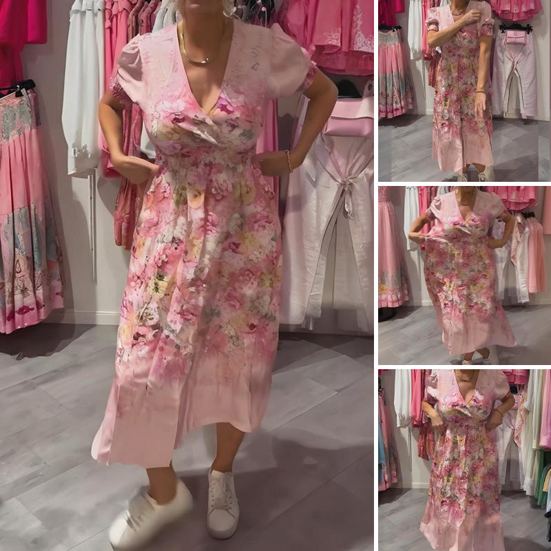 LILA FLORAL V-NECK LONG DRESS