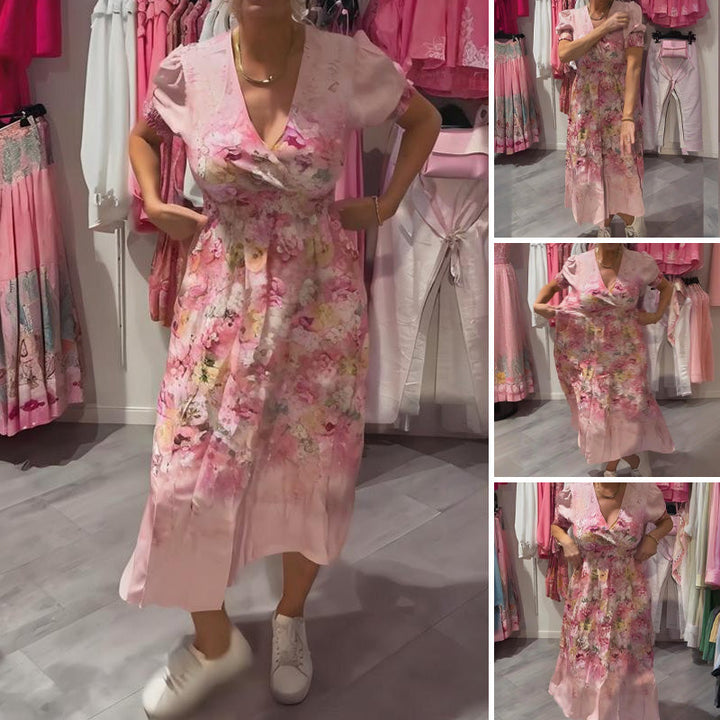 LILA FLORAL V-NECK LONG DRESS