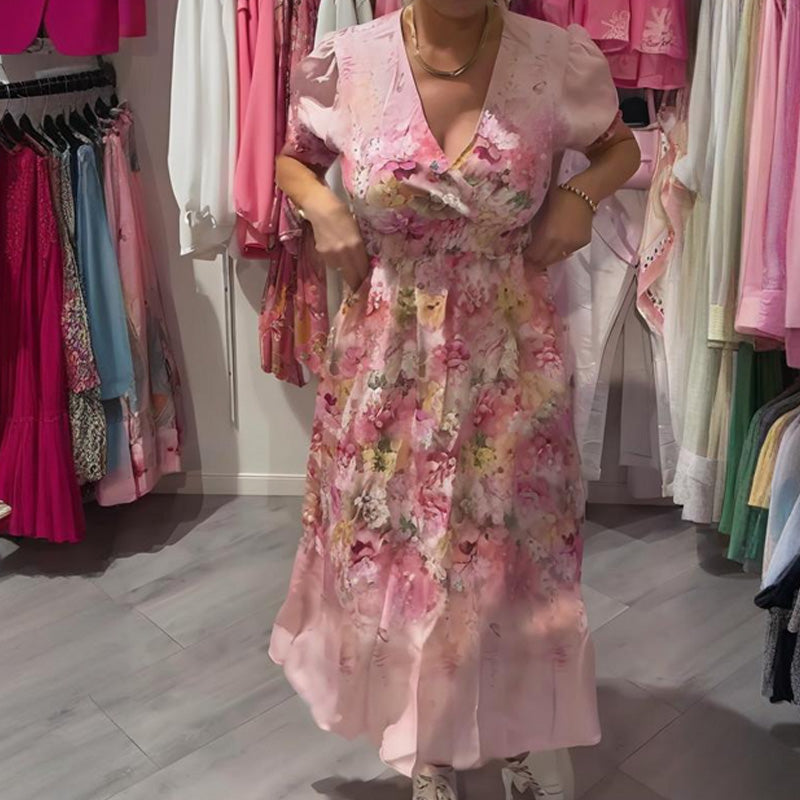 LILA FLORAL V-NECK LONG DRESS
