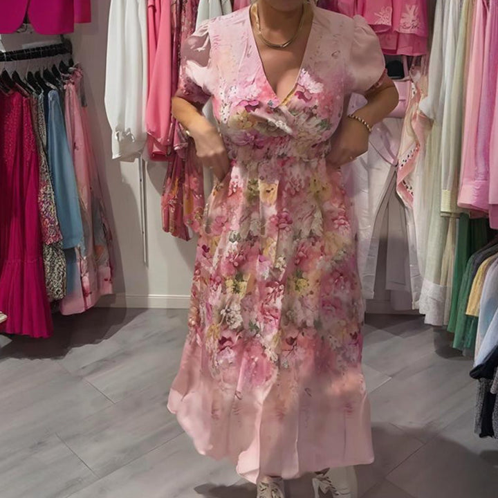 LILA FLORAL V-NECK LONG DRESS