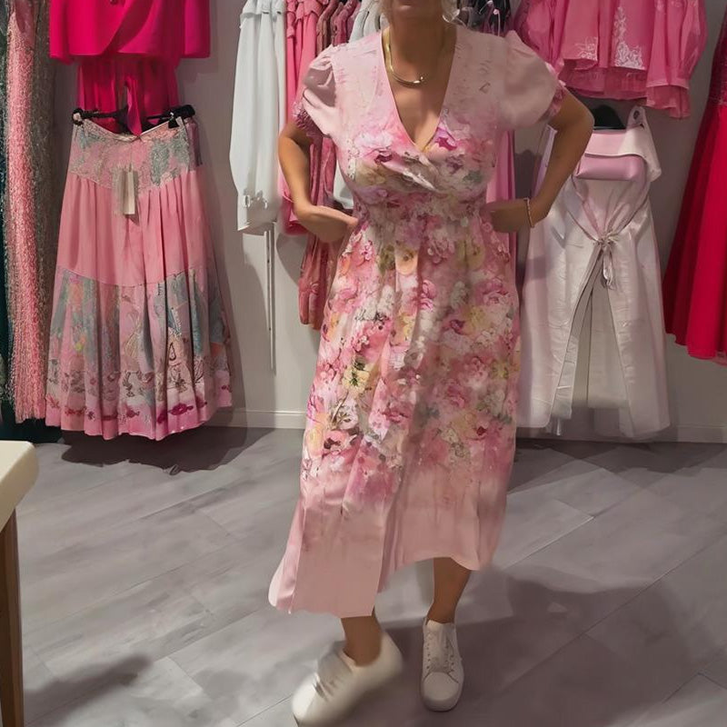 LILA FLORAL V-NECK LONG DRESS