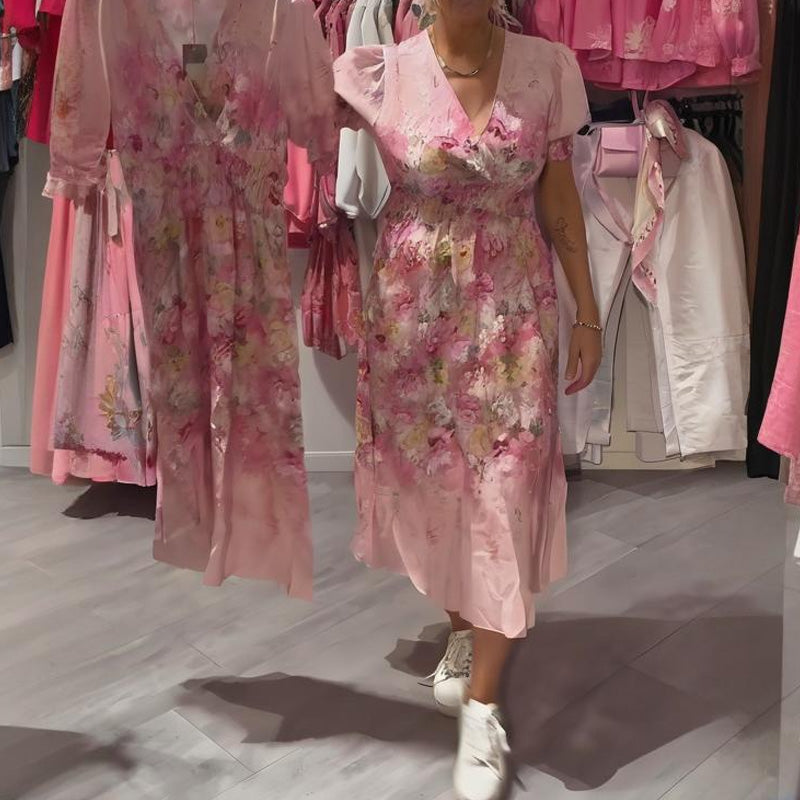 LILA FLORAL V-NECK LONG DRESS