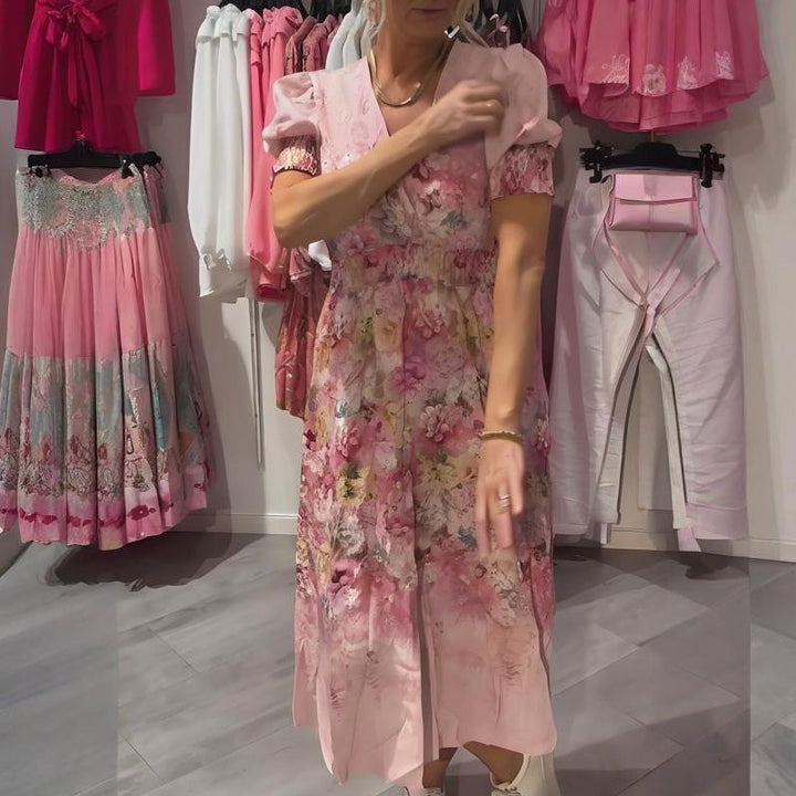 LILA FLORAL V-NECK LONG DRESS
