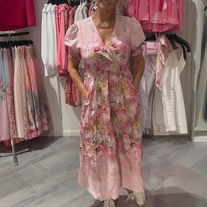 LILA FLORAL V-NECK LONG DRESS