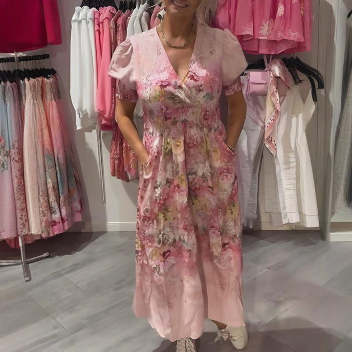 LILA FLORAL V-NECK LONG DRESS