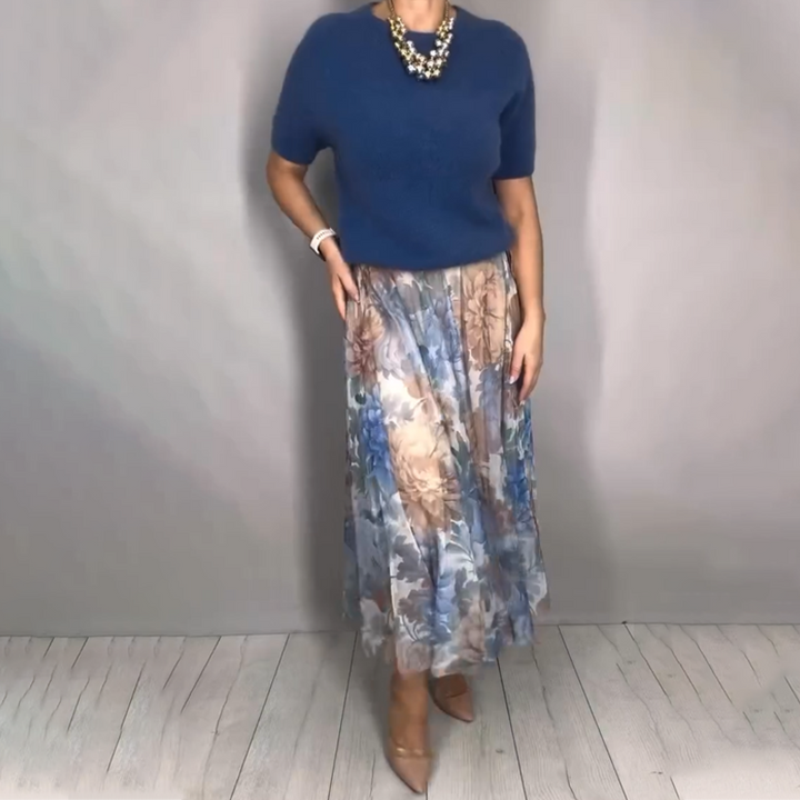 NIROSHA FLORAL KNIT TOP & MIDI SKIRT SET