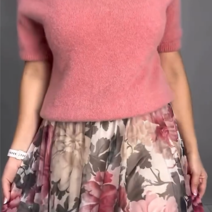 NIROSHA FLORAL KNIT TOP & MIDI SKIRT SET