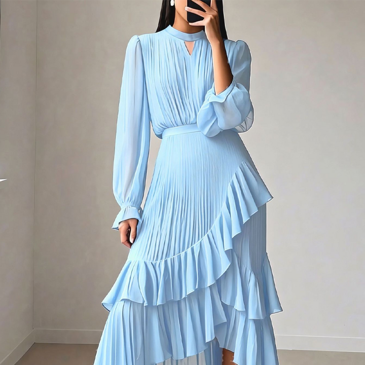 DARYNA RUFFLE PLEATED MIDI DRESS