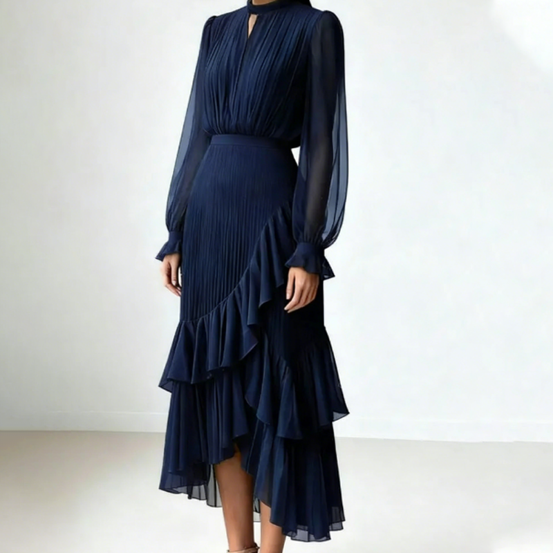 DARYNA RUFFLE PLEATED MIDI DRESS