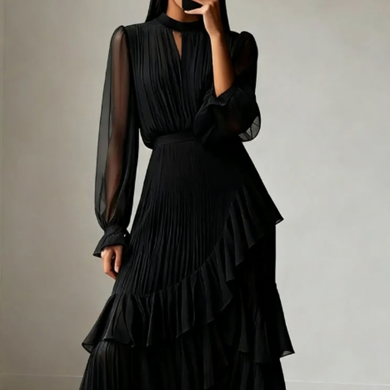 DARYNA RUFFLE PLEATED MIDI DRESS